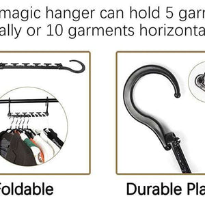 10-Pack 360° Rotating Magic Cascading Hangers, black plastic foldable hangers with swivel hooks for vertical or horizontal use
