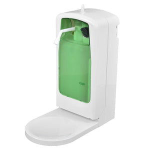 1000mL Automatic Soap Dispenser with a white ABS plastic body, translucent green reservoir and curved dispensing nozzle
