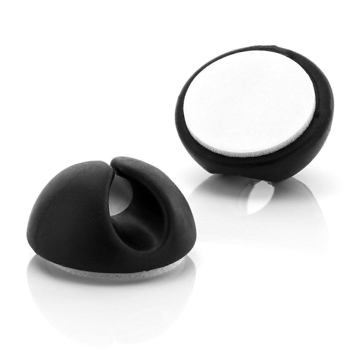 10pcs Black Cable Clamps with smooth black curved holders and round white self-adhesive backing pads