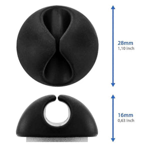 10pcs Black Cable Clamps, rounded black adhesive cable holders with a split opening and 28 mm diameter