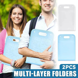13-Pocket A4 File Storage Bags in white and blue, durable lightweight PP material with handle cutouts for easy carrying, 2-pack.