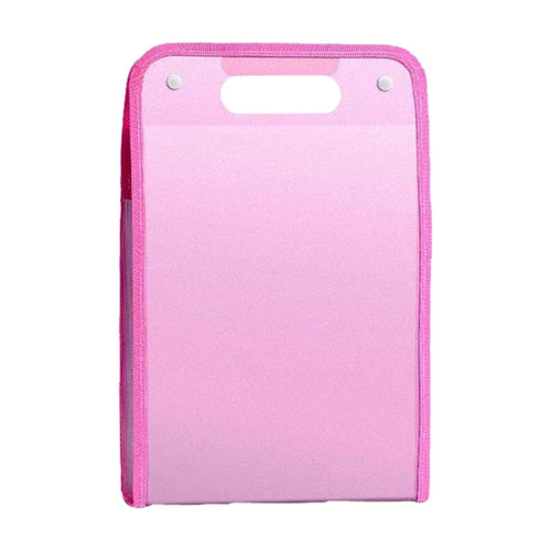 13 Pocket Expanding File Organiser in pink plastic with a matching reinforced edge and integrated oval carry handle