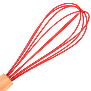13Pcs Silicone Cooking Utensils Set includes a red silicone balloon whisk with a smooth wooden handle