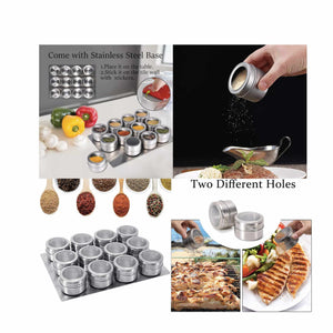 150g Magnetic Spice Jar in silver stainless steel with a round shaker lid, magnetic base and clear window