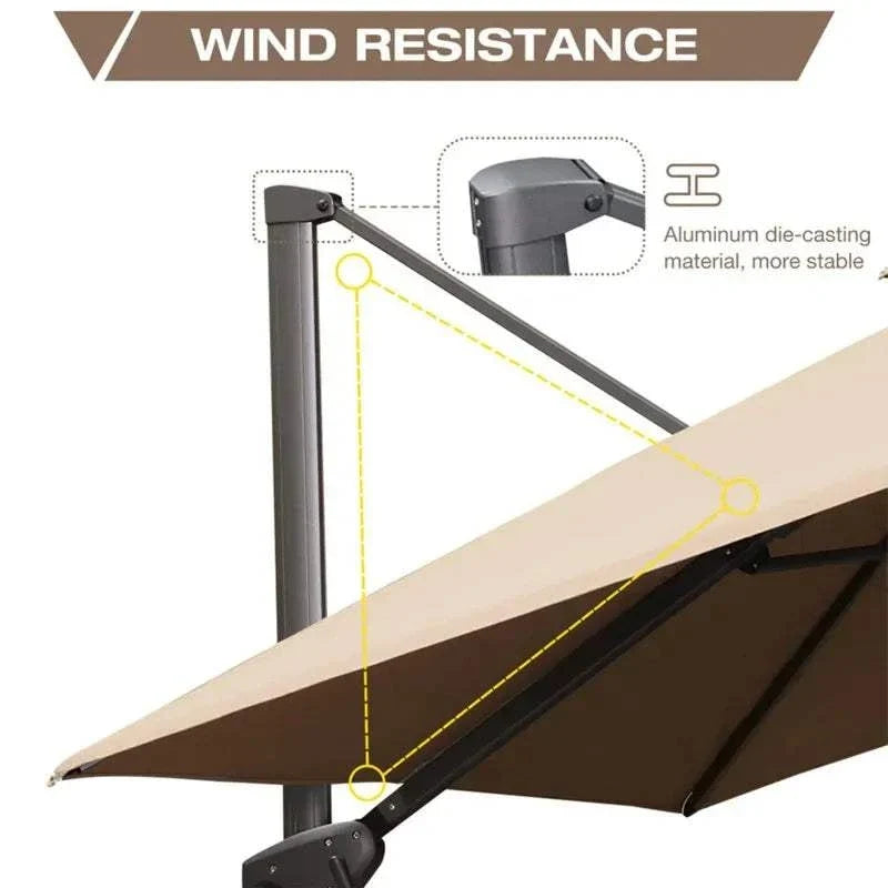 2.5x2.5m Beige Cantilever Outdoor Umbrella with a beige canopy, dark aluminium frame and reinforced support arms