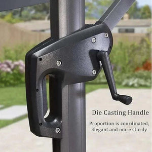 2.5x2.5m Beige Cantilever Outdoor Umbrella with a dark die-cast crank handle and sturdy metal frame