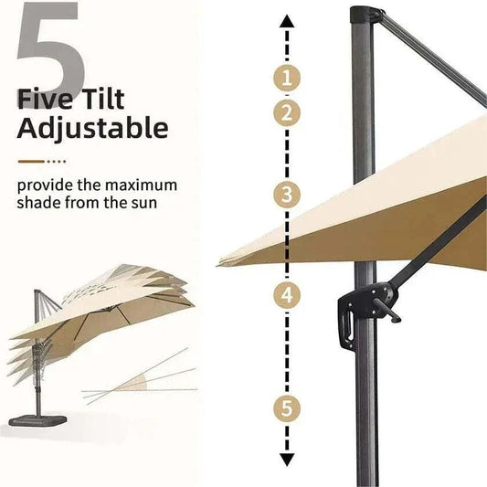 2.5x2.5m Beige Cantilever Outdoor Umbrella with a beige canopy, dark metal frame and five adjustable tilt positions