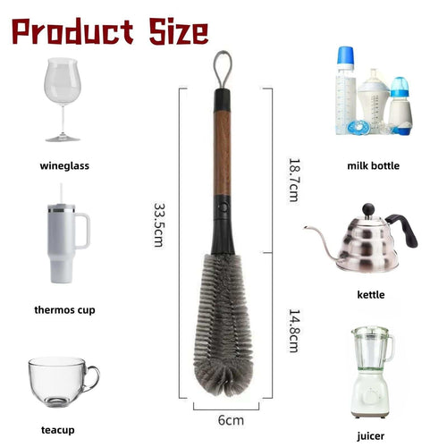 2 in 1 Cleaning Brush with a brown wooden handle, hanging loop and dark bristles on a rounded brush head