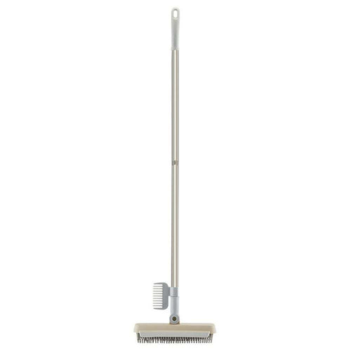 2 in 1 Floor Brush with a long silver metal handle and a white angled head featuring grey scraper and bristles