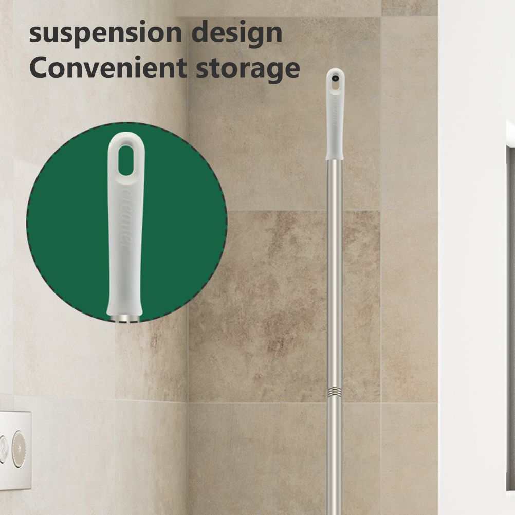 2 in 1 Floor Brush with a slim stainless steel handle, white hanging loop and compact suspension design for storage