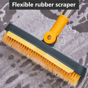 2 in 1 Floor Brush with yellow rubber bristles, dark gray scraper edge and angled handle joint