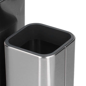 2 in 1 Knife Holder utensil container in brushed silver stainless steel with a black rim and open rectangular compartment