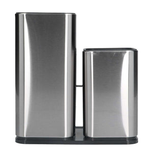 2 in 1 Knife Holder with two brushed stainless steel compartments, rectangular forms, and a black base