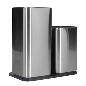 2 in 1 Knife Holder in polished stainless steel with two rectangular storage compartments on a black base