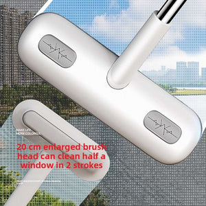 2-in-1 Window Fly Screen Cleaner with a wide white brush head, soft textured cleaning surface and silver extendable handle