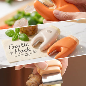 2-Pack 2-in-1 Stainless Steel garlic and vegetable peelers in orange and cream, with serrated tips and steel blades