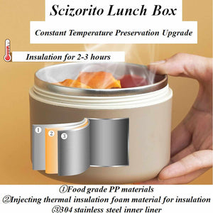 2-Pack Beige 304 Stainless Steel lunch box set with a beige insulated container, steel inner liner and white lid