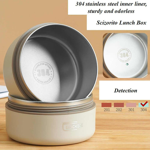 2-Pack Beige 304 Stainless Steel lunch boxes with beige outer shells and removable silver inner liners, round and stackable