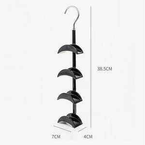 2-Pack Black 360 Degree wardrobe hook rack with four curved tiers, glossy black finish and silver rotating hook