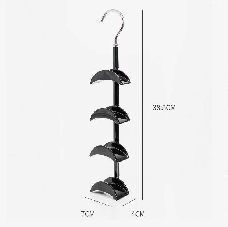 2-Pack Black 360 Degree wardrobe hook rack with four curved tiers, glossy black finish and silver rotating hook