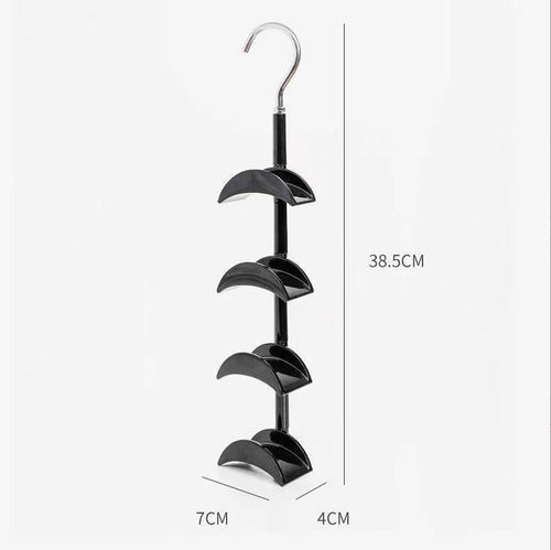 2-Pack Black 360 Degree wardrobe hook rack with four curved tiers, glossy black finish and silver rotating hook