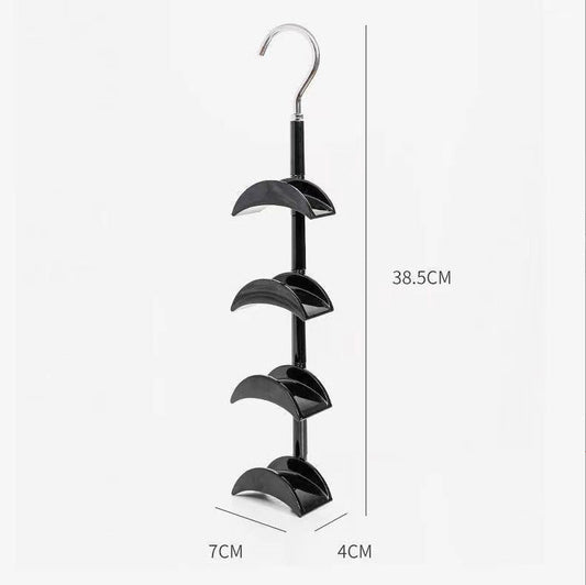 2-Pack Black 360 Degree wardrobe hook rack with four curved tiers, glossy black finish and silver rotating hook