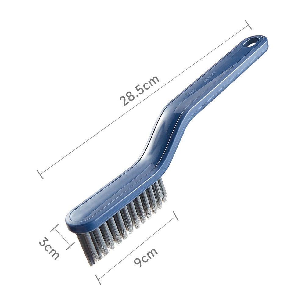 2 pack Crevice Cleaning Brush set with blue curved plastic handles and dense stiff gray bristles on narrow heads