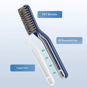 2 pack Crevice Cleaning Brush with dark blue and white rounded PP handles and narrow dark PET bristles