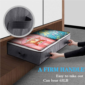 2 Pack Folding Non-Woven under-bed storage container in dark grey fabric with reinforced pull handles and a clear zippered lid