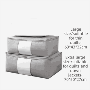 2-Pack Grey Extra Large quilt storage bags in grey non-woven fabric with clear front windows and zippered tops