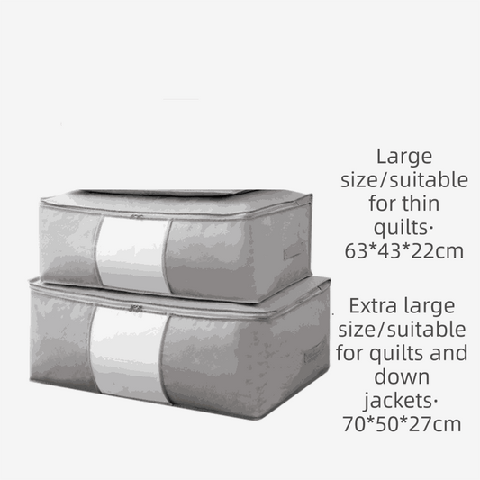 2-Pack Grey Extra Large quilt storage bags in grey non-woven fabric with clear front windows and zippered tops