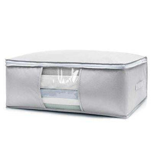 2-Pack Grey Extra Large quilt storage bags in non-woven fabric, with clear front windows, double zippers and side handles