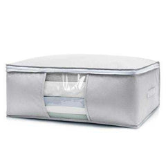 Extra Large Quilt & Clothes Storage Bags – Breathable Non-Woven with Clear Window & Double Zippers, 2-Pack (Grey)