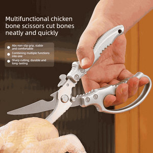 2-Pack Kitchen Scissors Set featuring silver stainless steel chicken shears with textured grips and multifunctional cutting blades