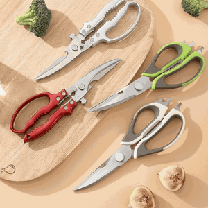 2-Pack Kitchen Scissors Set with silver stainless steel blades and white, red, and green handles in assorted styles
