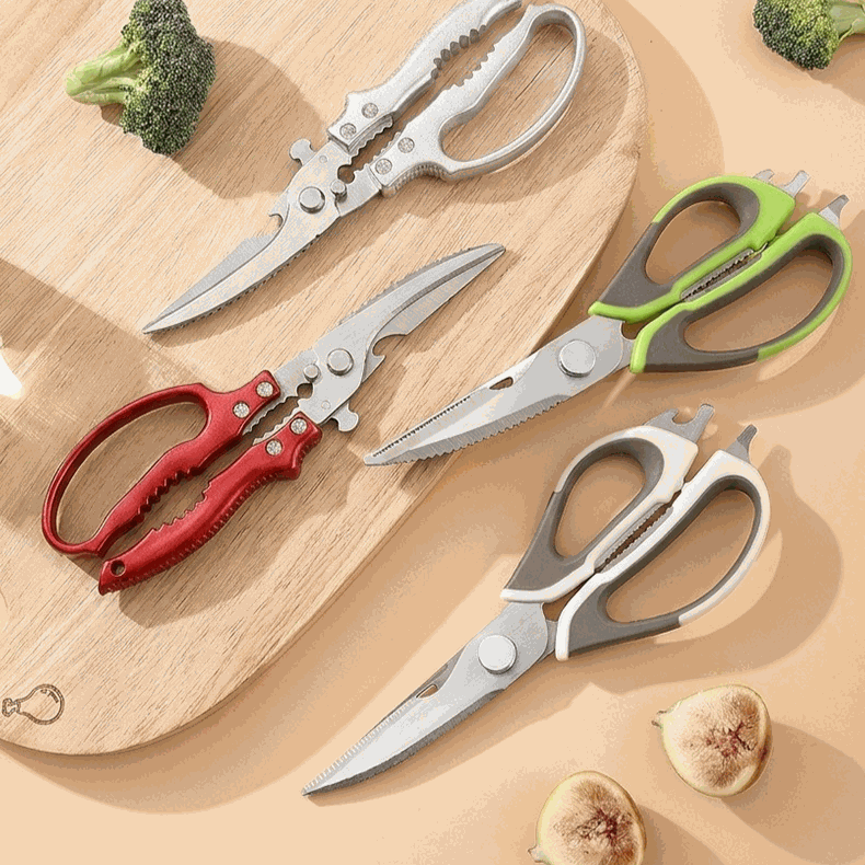2-Pack Kitchen Scissors Set with silver stainless steel blades and white, red, and green handles in assorted styles