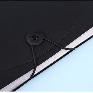 2 PCS A4 Expanding File Folder with a black plastic cover and elastic cord wrapped around a round button closure