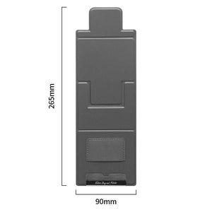 2-PCS Black Portable Foldable Phone Stand in charcoal synthetic leather with stitched card holder slot, shown folded flat