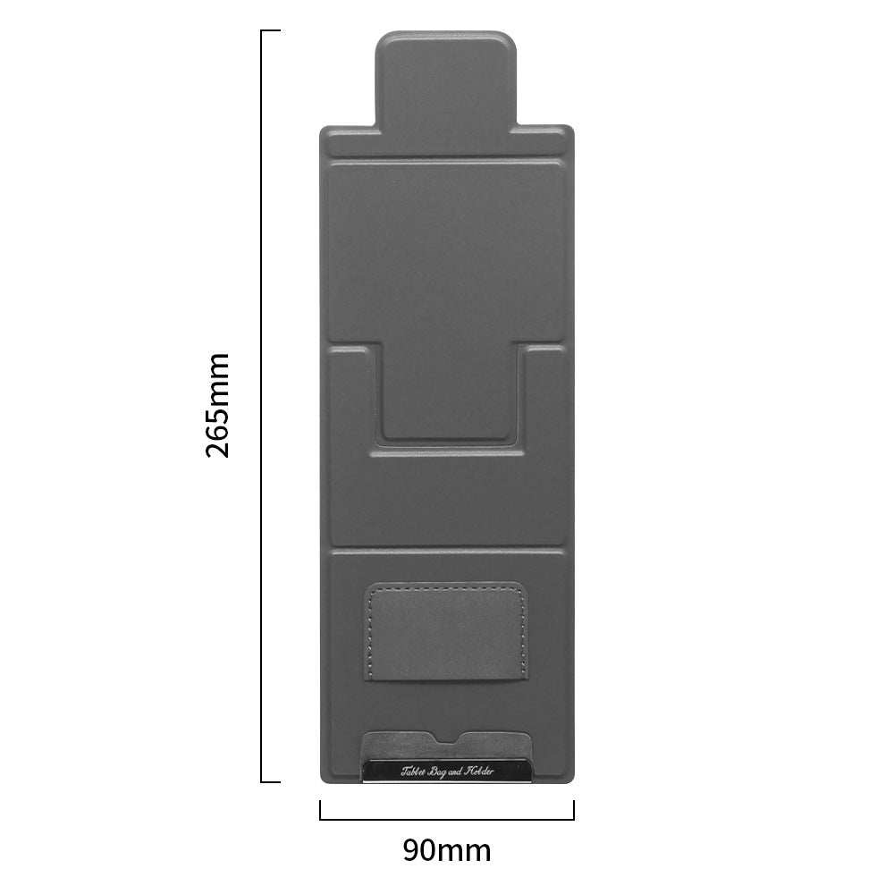 2-PCS Black Portable Foldable Phone Stand in charcoal synthetic leather with stitched card holder slot, shown folded flat