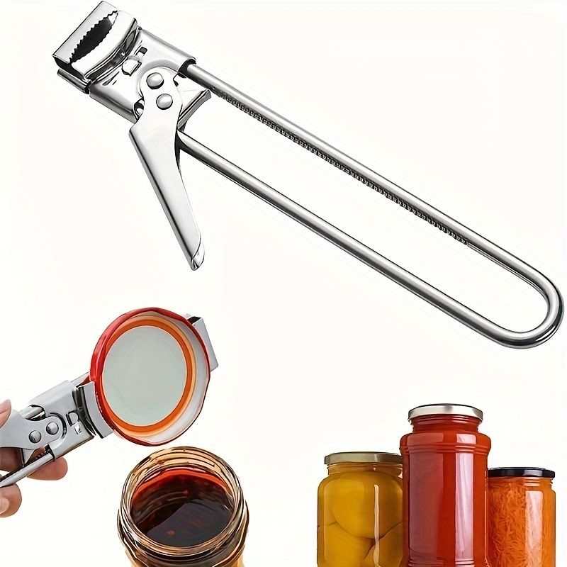2 Set/4 Pcs Adjustable Jar Opener with a silver metal lever and serrated gripping jaw, shown opening jar lids