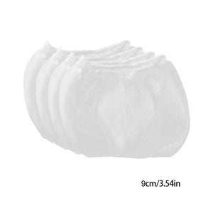 200 Pcs Sink Strainer Bag in white fine polyester mesh, with elastic gathered openings for fitting sink drains