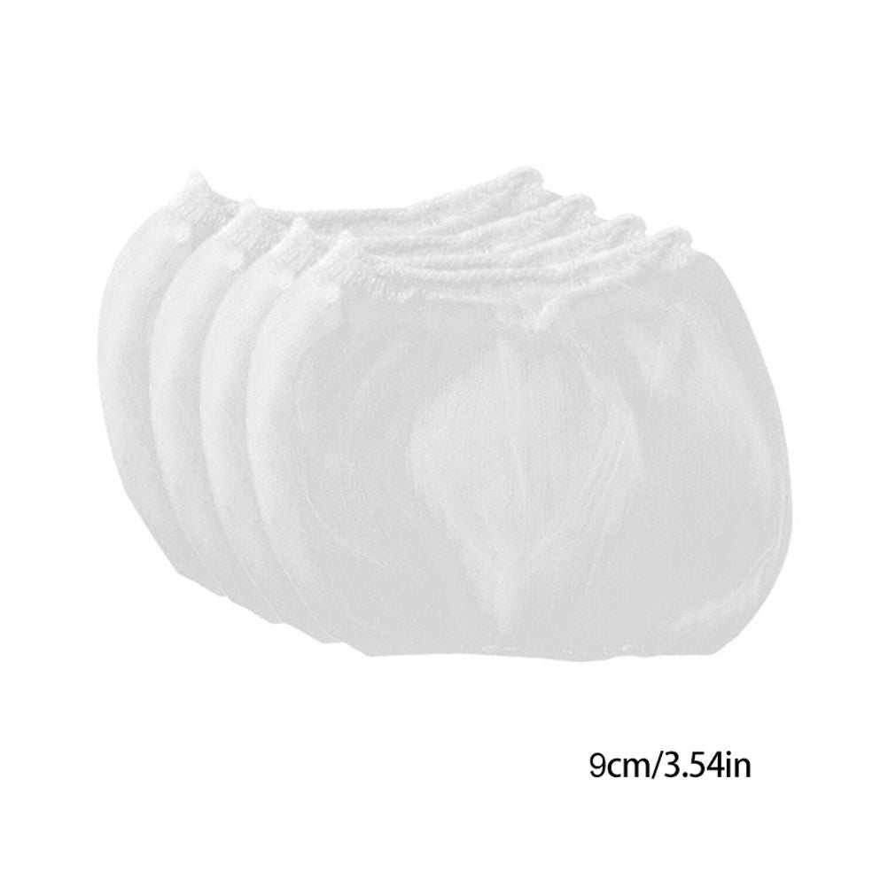 200 Pcs Sink Strainer Bag in white fine polyester mesh, with elastic gathered openings for fitting sink drains