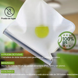 20PCS Reusable Ziplock Bags in translucent white PEVA with a double zipper seal and BPA-free badge