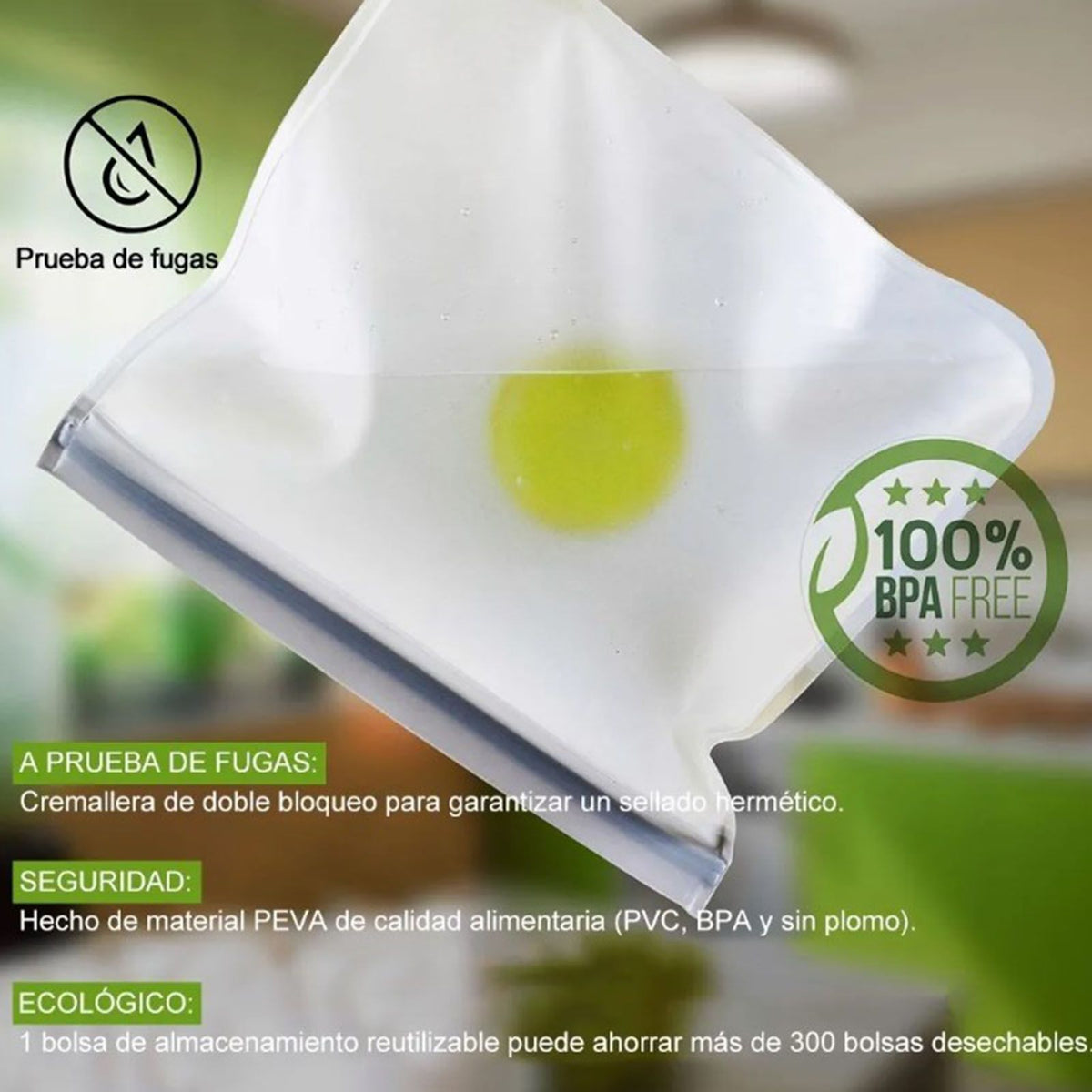 20PCS Reusable Ziplock Bags in translucent white PEVA with a double zipper seal and BPA-free badge