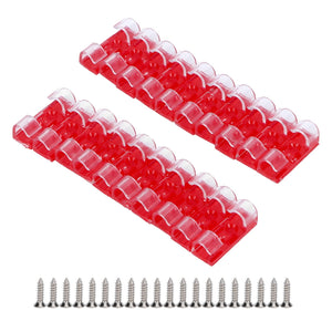 20Pcs Wire Clamp cable clip set with red bases, clear plastic clamps and a row of silver mounting screws