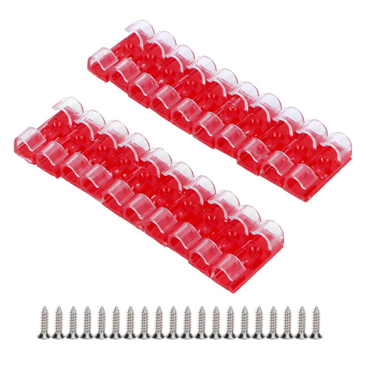 20Pcs Wire Clamp cable clip set with red bases, clear plastic clamps and a row of silver mounting screws
