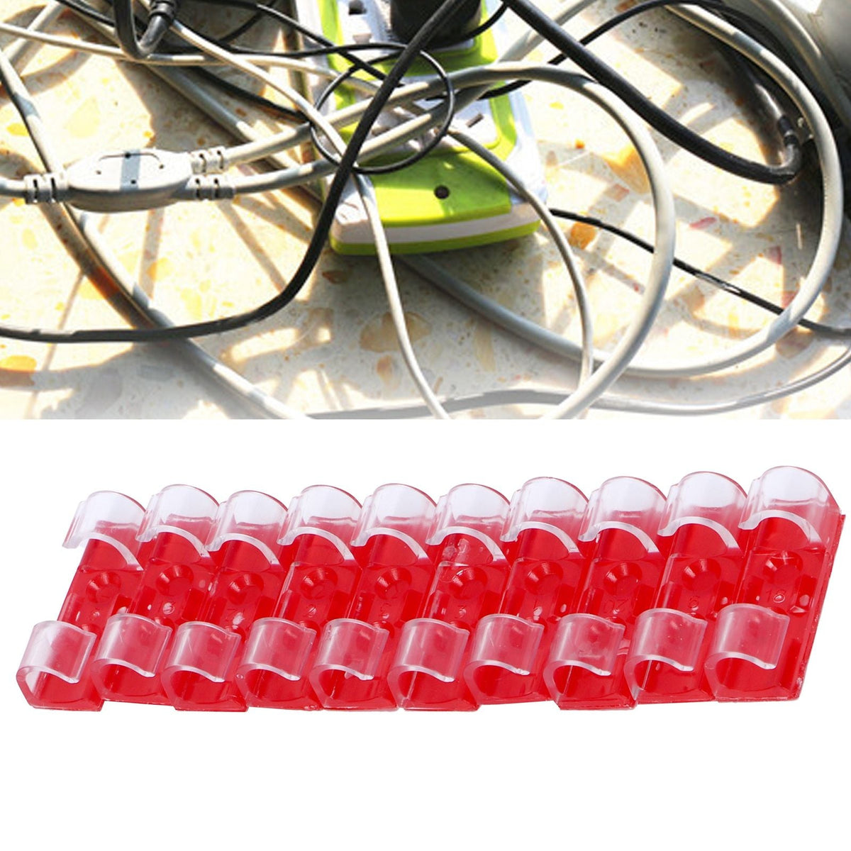 20Pcs Wire Clamp shown as a row of translucent red plastic cable clips with curved snap-in channels