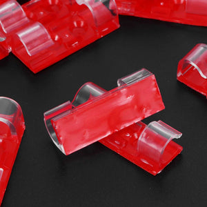 20Pcs Wire Clamp clips in translucent red plastic, with clear curved cable holders and adhesive backing