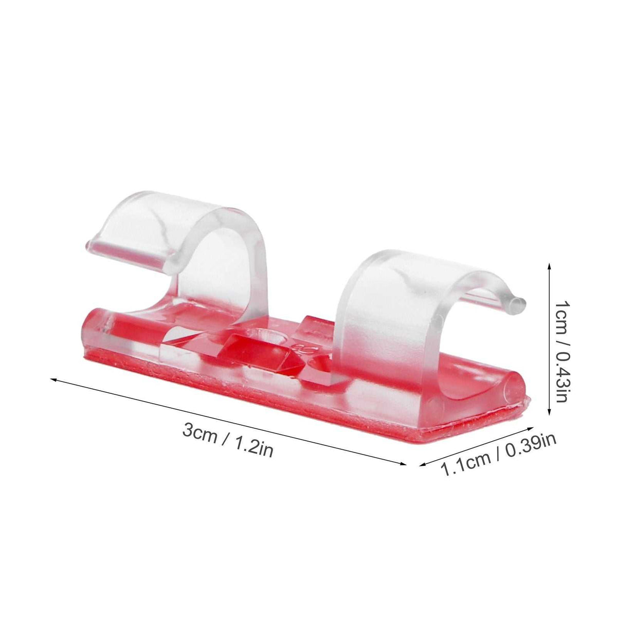20Pcs Wire Clamp clear transparent plastic cable clips with red adhesive base and two curved retaining loops