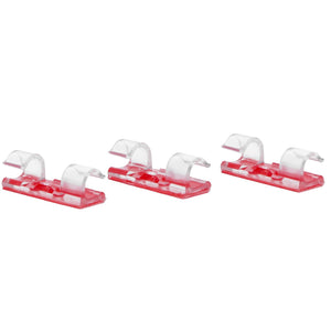 20Pcs Wire Clamp cable clips with transparent arched plastic grips on bright red adhesive bases